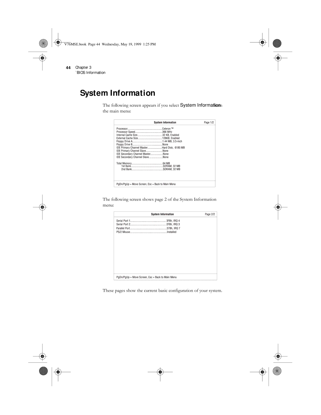 Acer SE manual System Information, $ $%% 