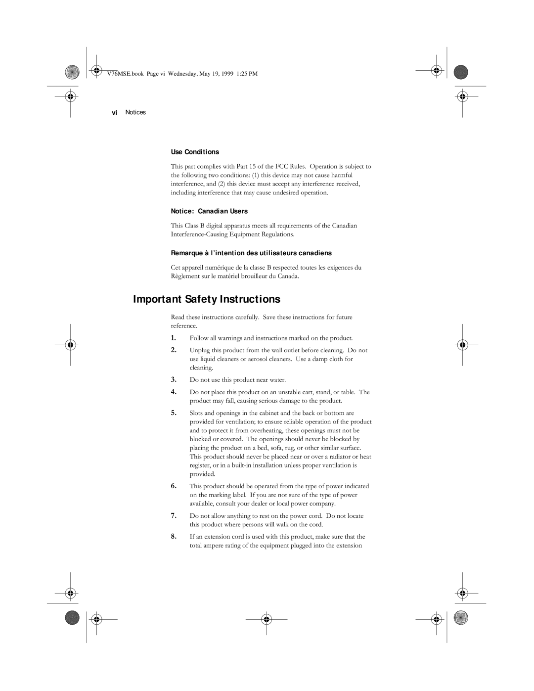 Acer SE manual Important Safety Instructions, Vi Notices,  & 