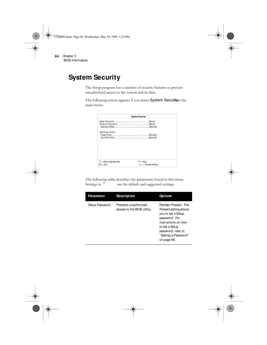 Acer SE manual System Security 