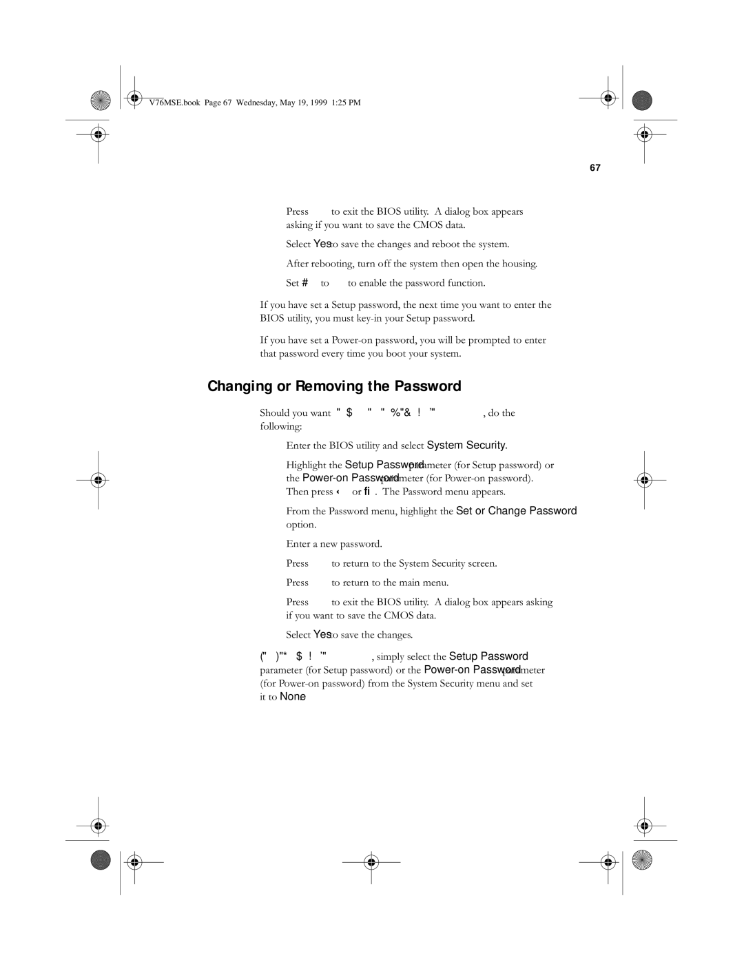 Acer SE manual Changing or Removing the Password,  Yes$% 