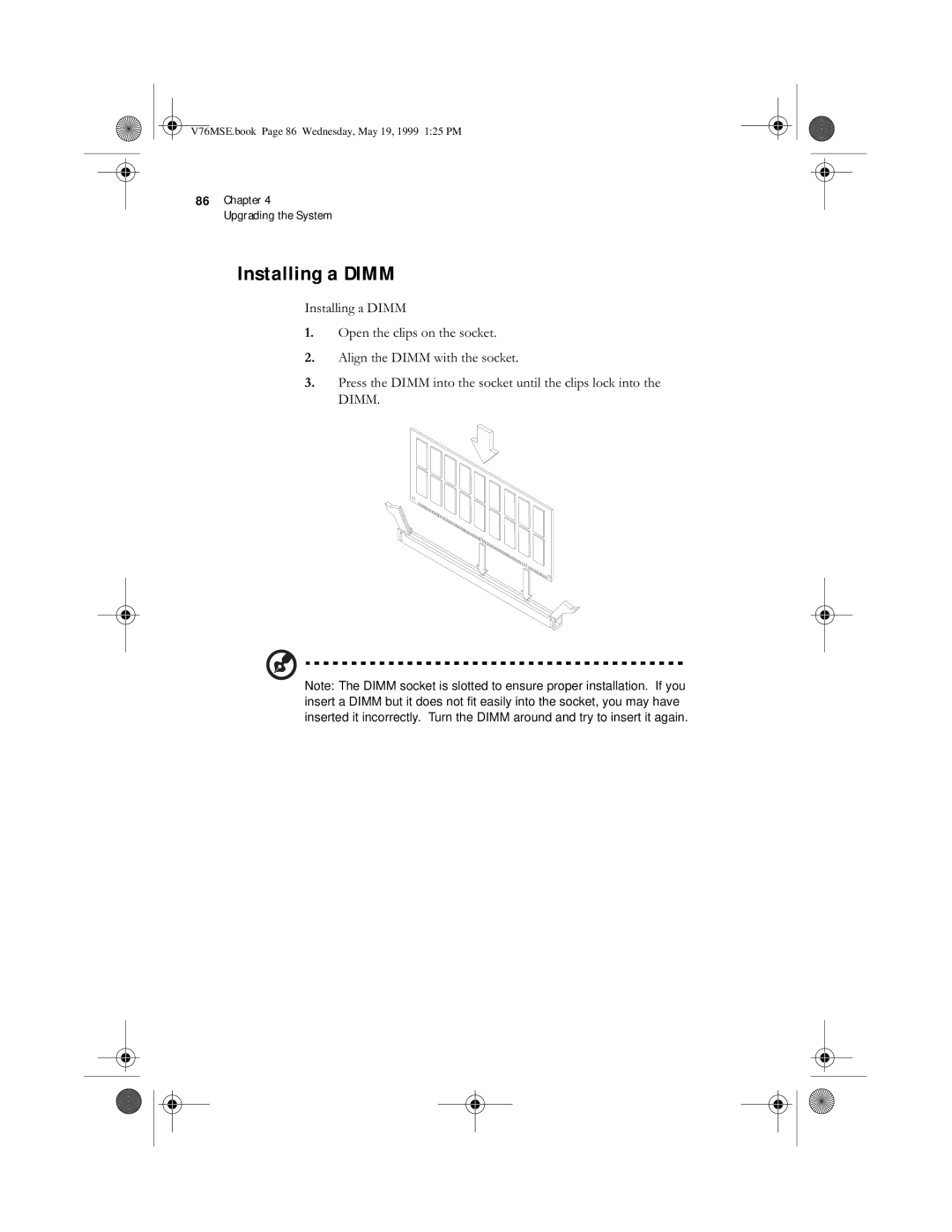 Acer SE manual Installing a Dimm 