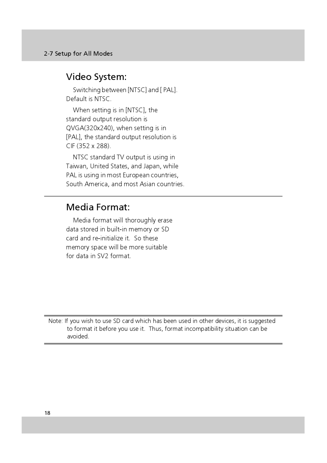 Acer SV-200 manual Video System, Media Format 