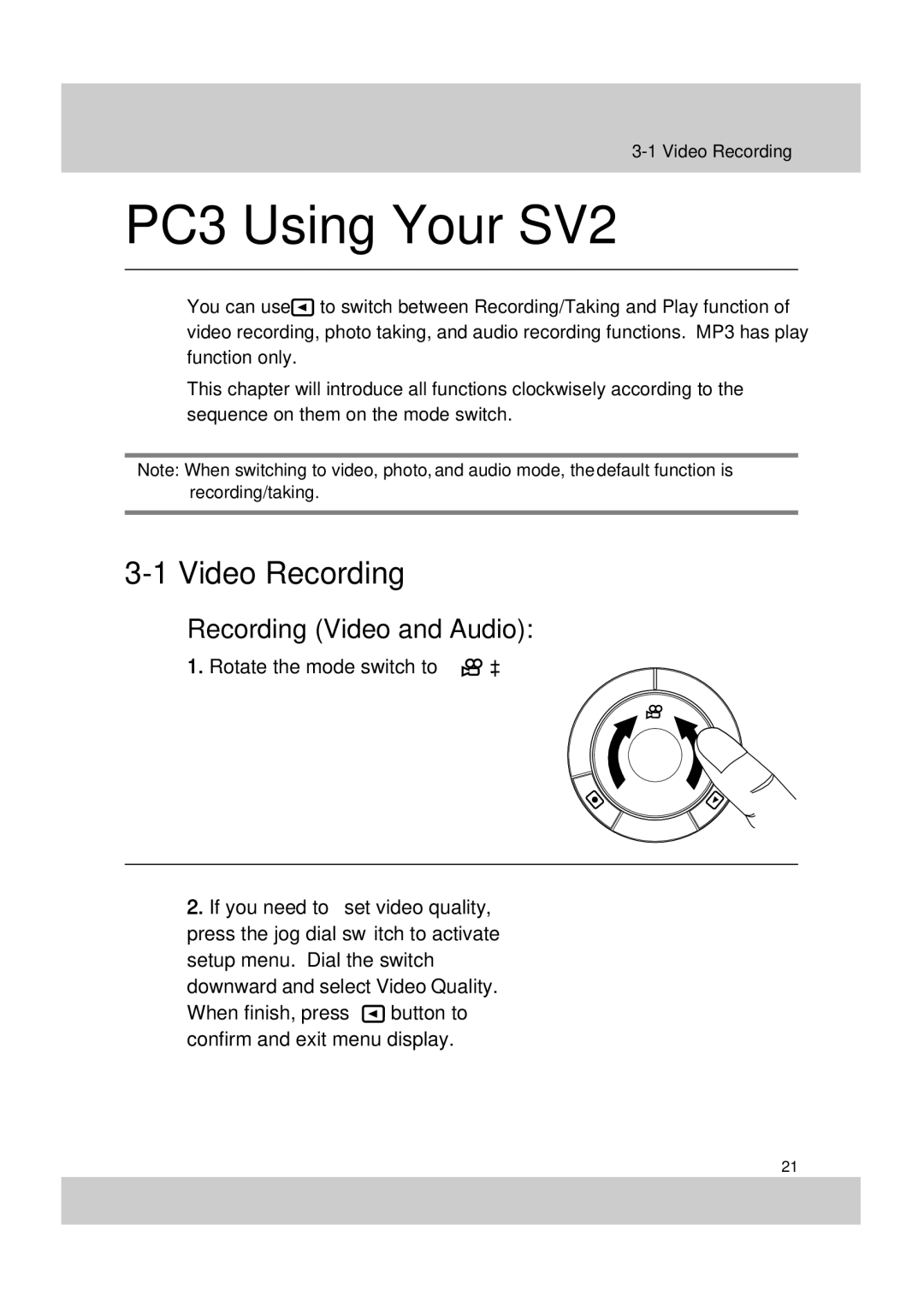 Acer SV-200 manual Video Recording, Recording Video and Audio 