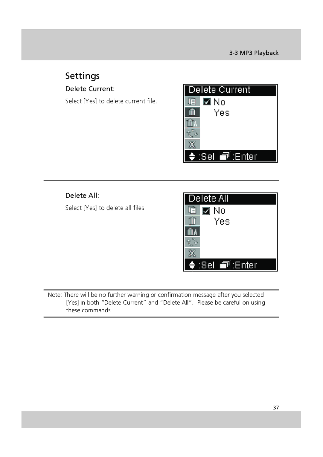 Acer SV-200 manual Select Yes to delete current file 