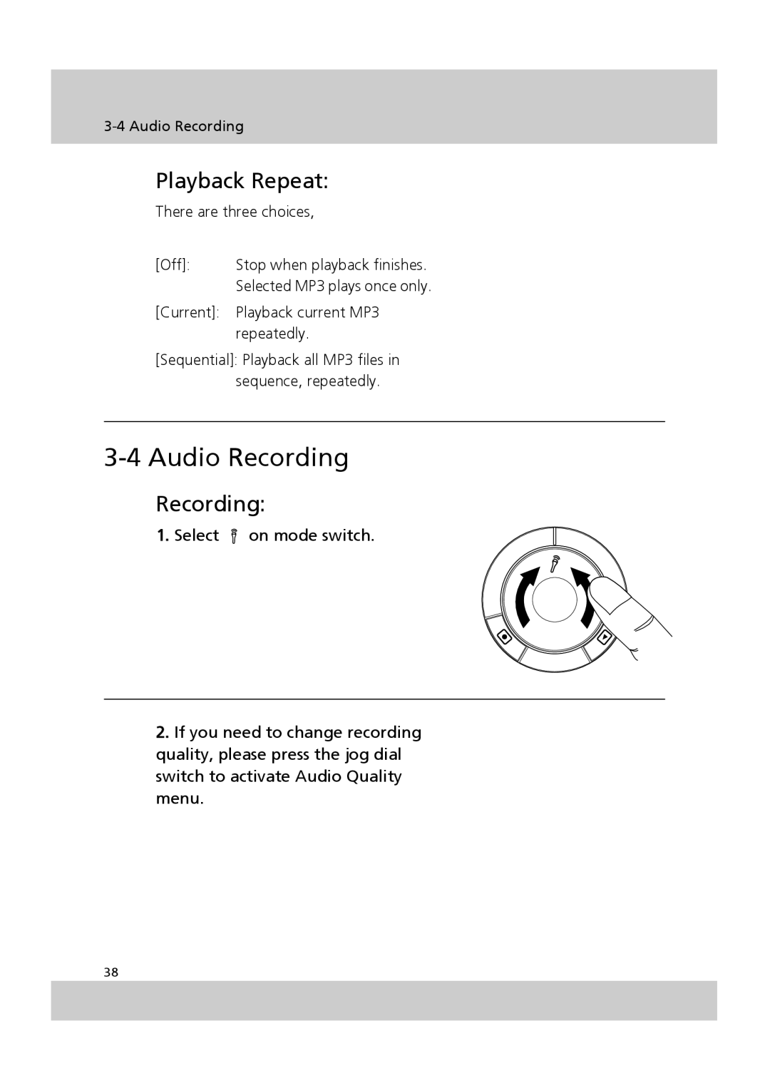 Acer SV-200 manual Audio Recording, Playback Repeat 