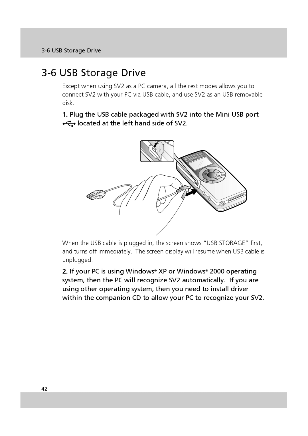 Acer SV-200 manual USB Storage Drive 