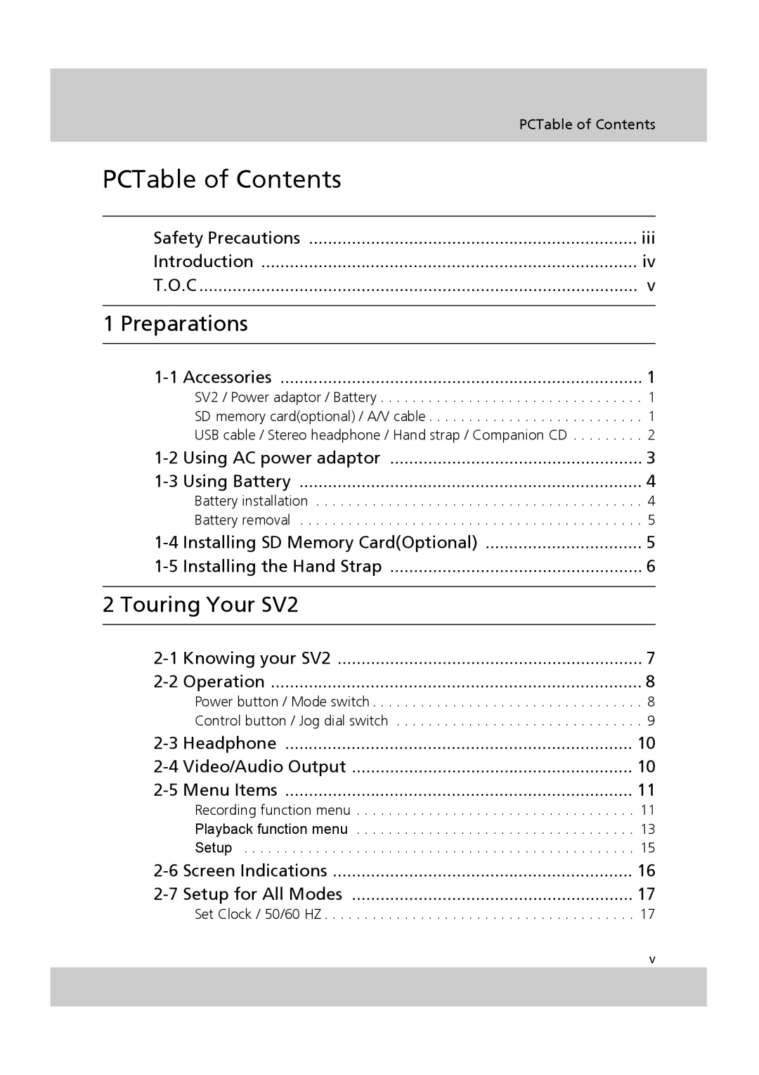 Acer SV-200 manual PCTable of Contents 