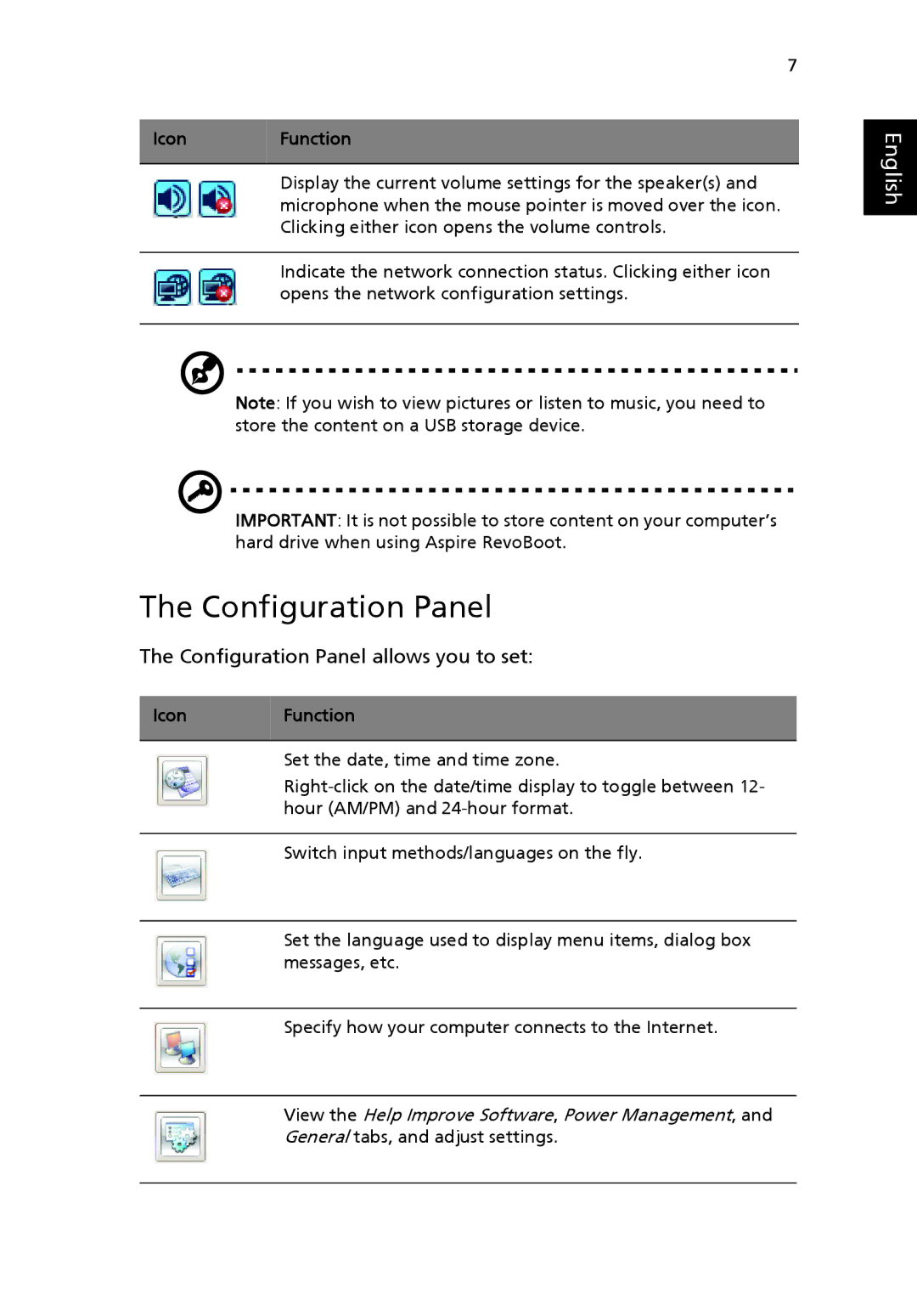 Acer R3600, SYSTEM manual Configuration Panel allows you to set 