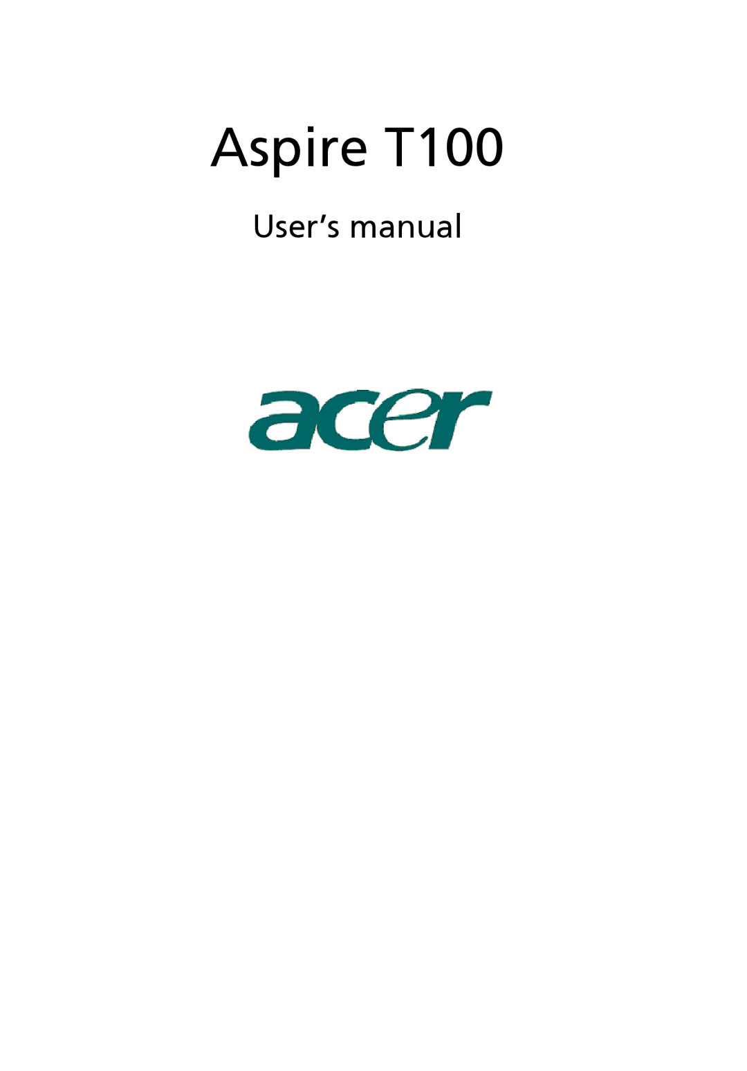 Acer manual Aspire T100 