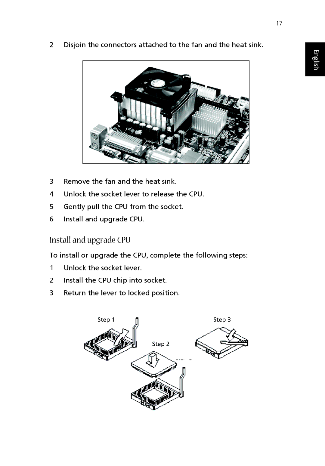 Acer T100 manual Install and upgrade CPU 