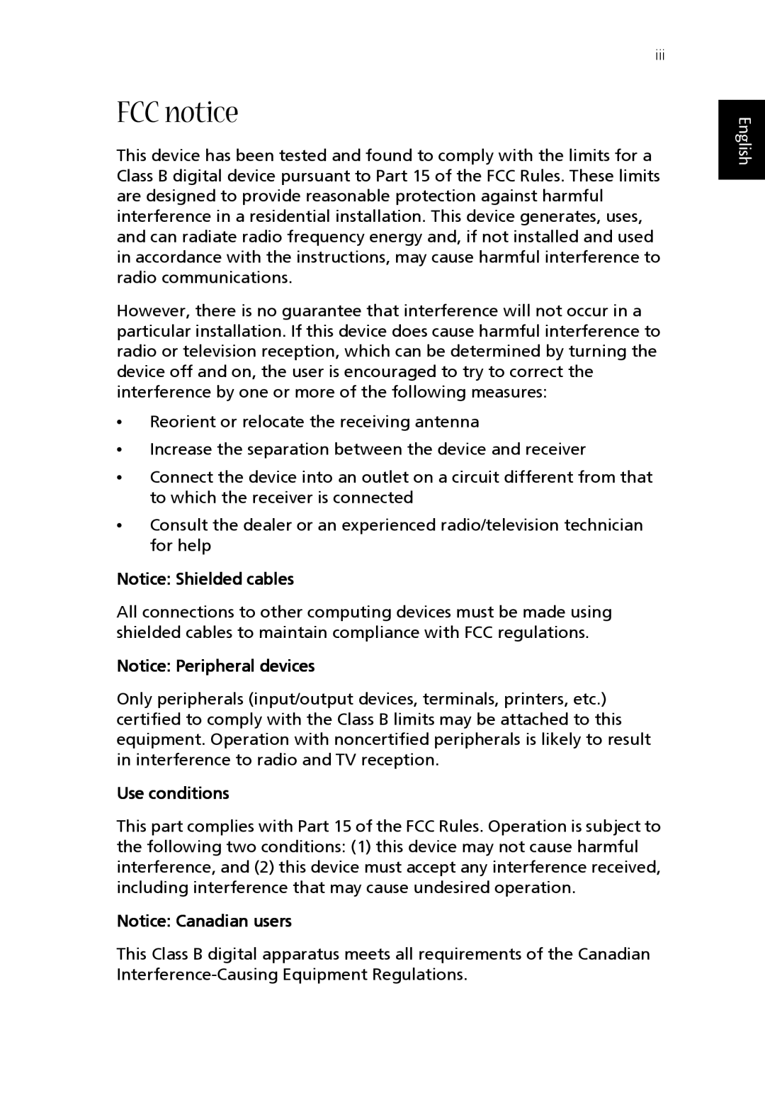 Acer T100 manual FCC notice, Use conditions 