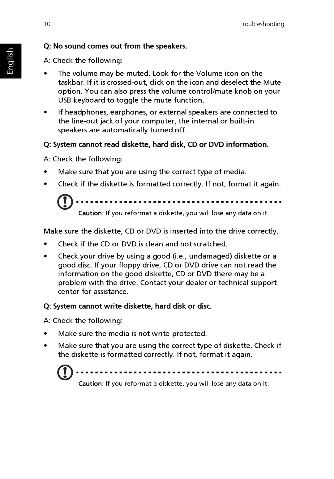 Acer T330 manual No sound comes out from the speakers 