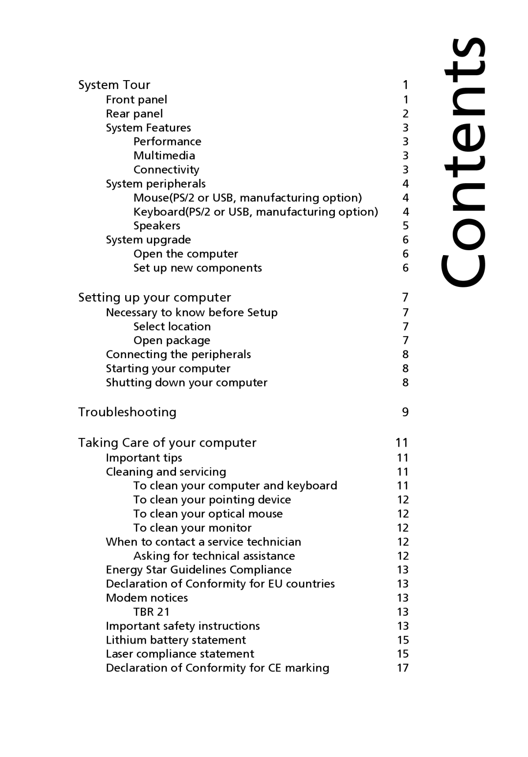 Acer T330 manual Contents 