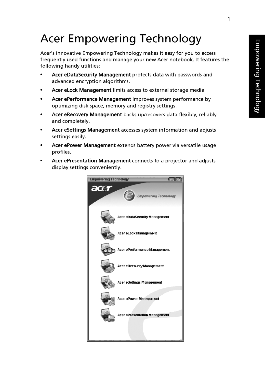 Acer TravelMate 2420 manual Acer Empowering Technology 