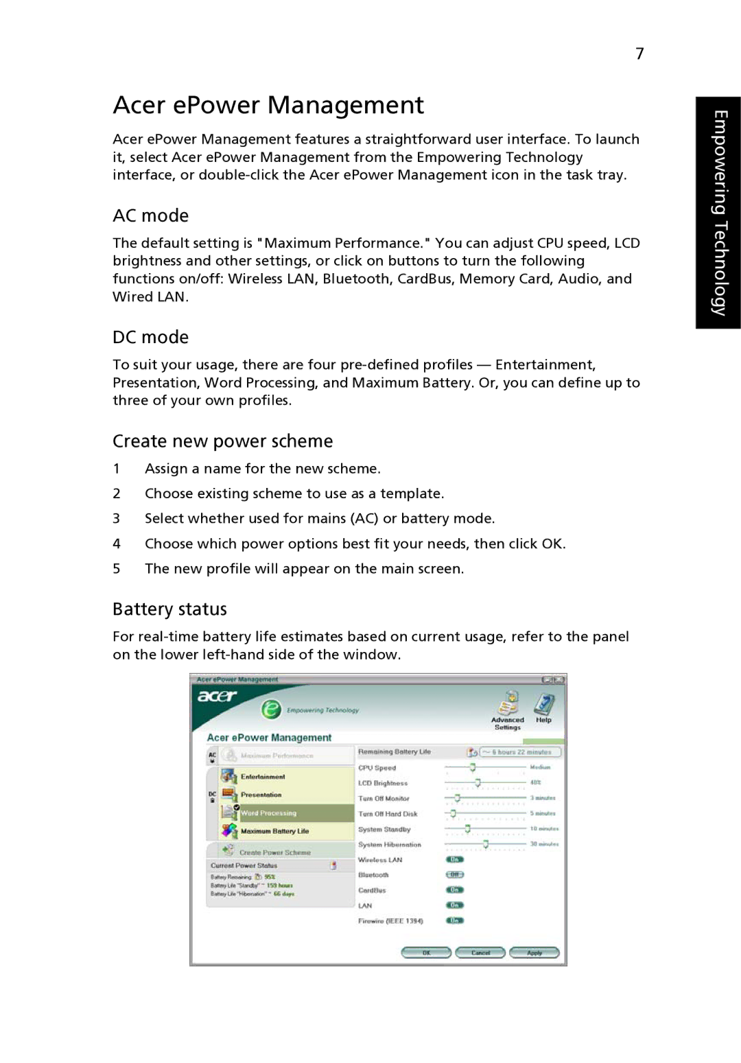 Acer TravelMate 2420 manual Acer ePower Management, AC mode 