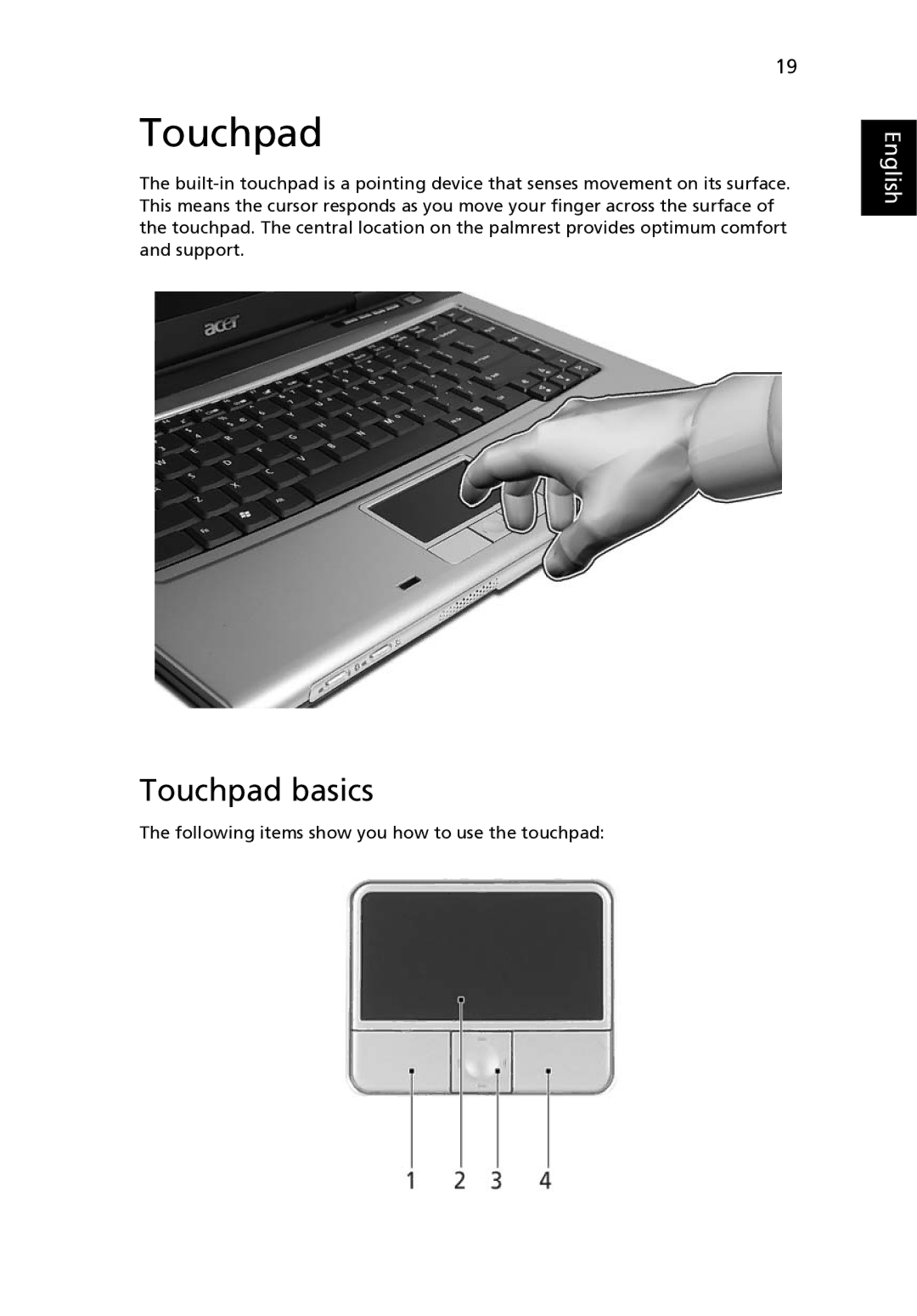 Acer TravelMate 2420 manual Touchpad basics 