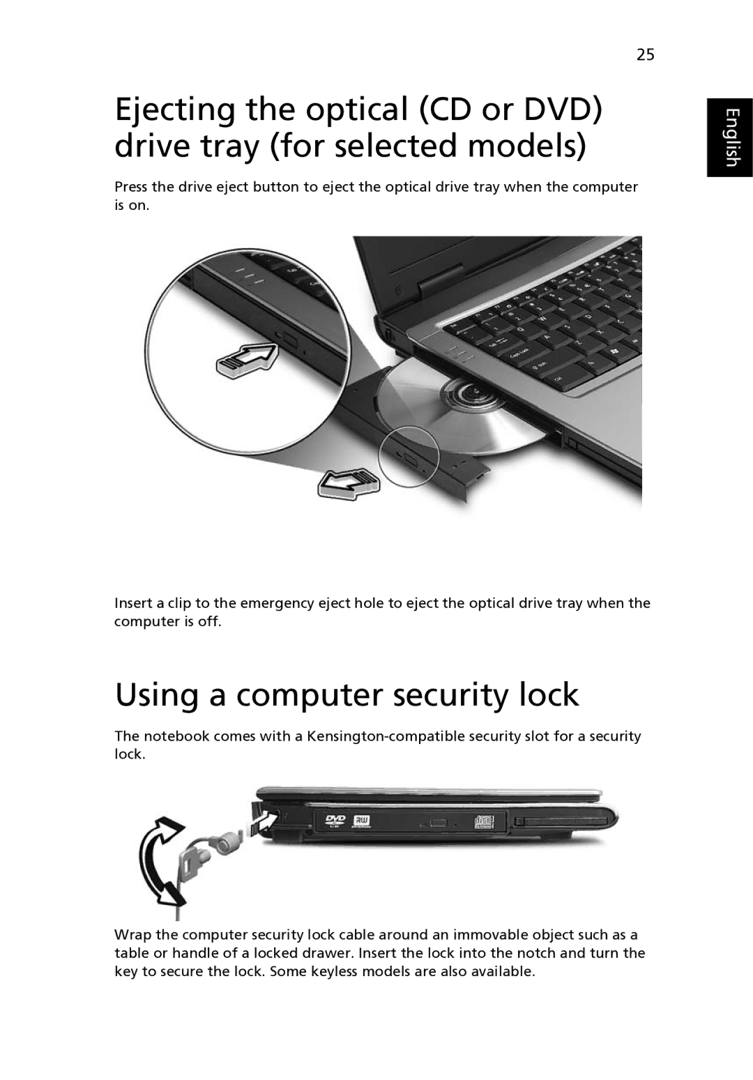 Acer TravelMate 2420 manual Using a computer security lock 