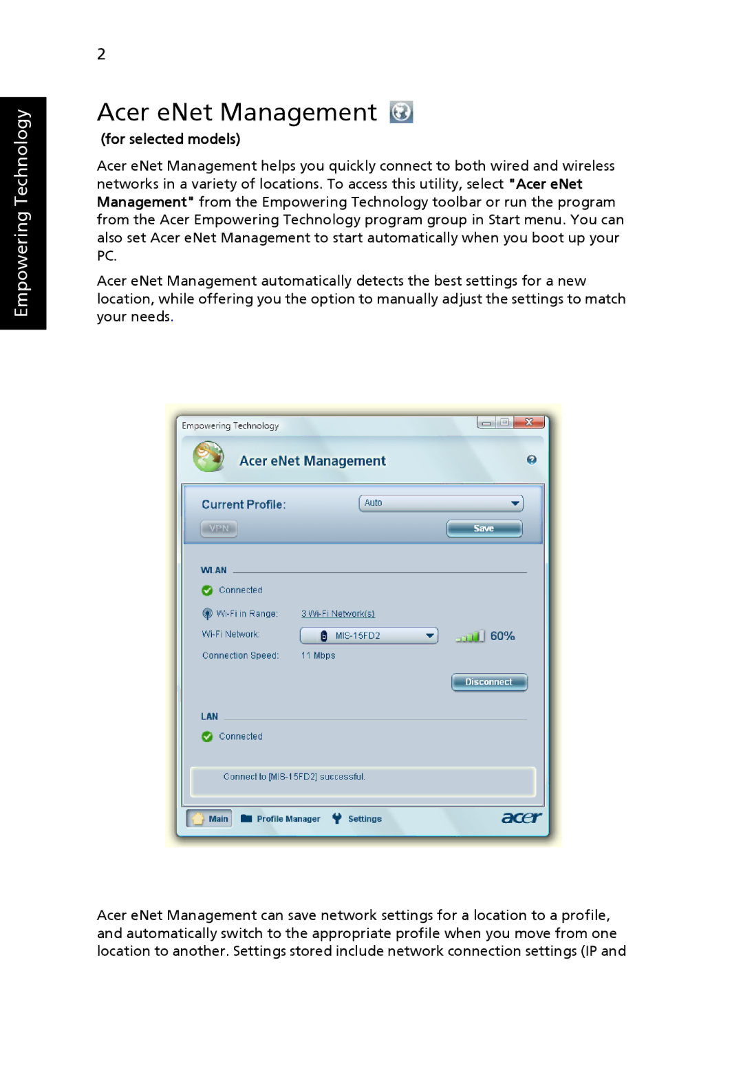 Acer TravelMate 2480, TravelMate 3270, TravelMate 3260 manual Acer eNet Management, For selected models 