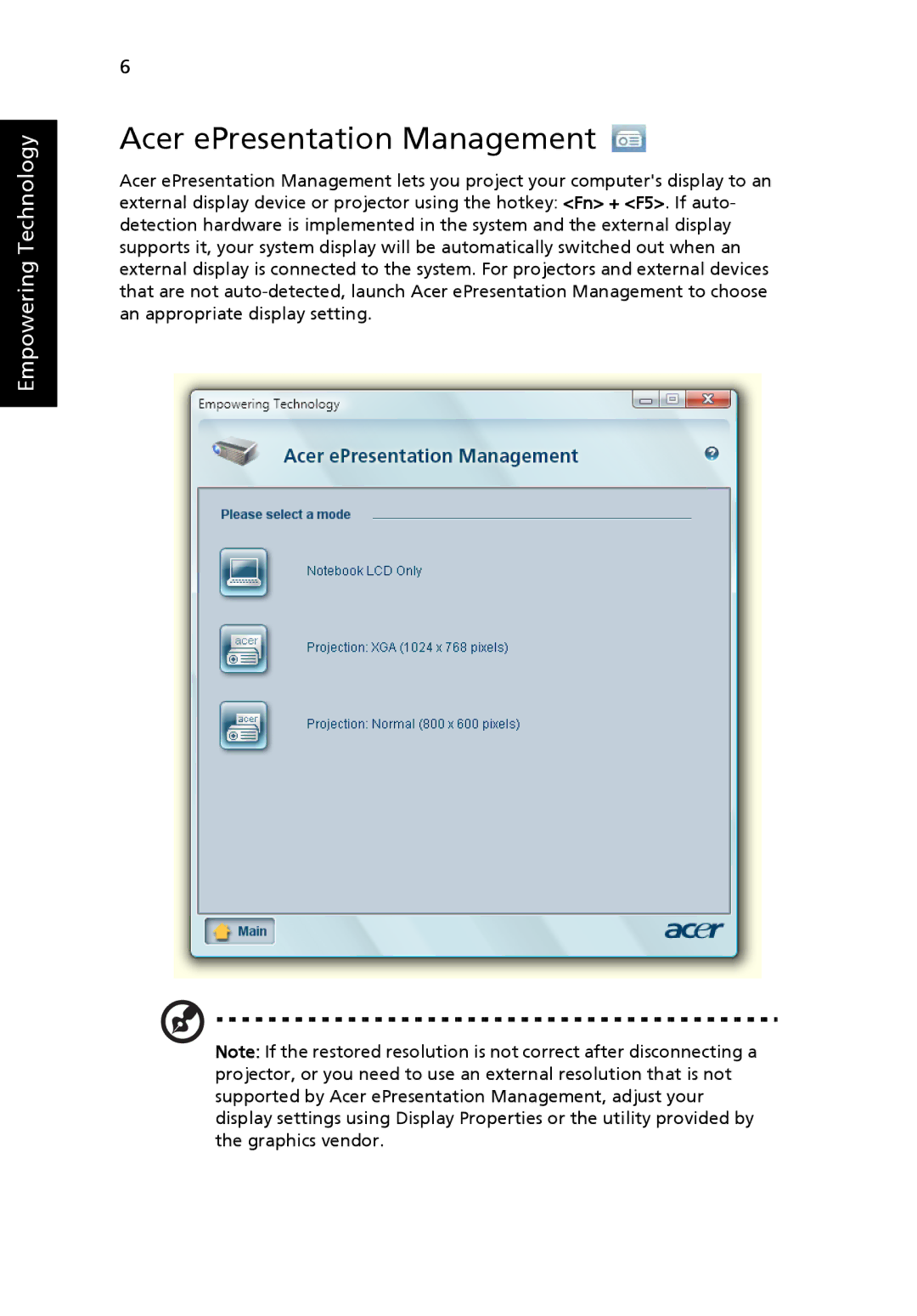 Acer TravelMate 3270, TravelMate 3260, TravelMate 2480 manual Acer ePresentation Management 