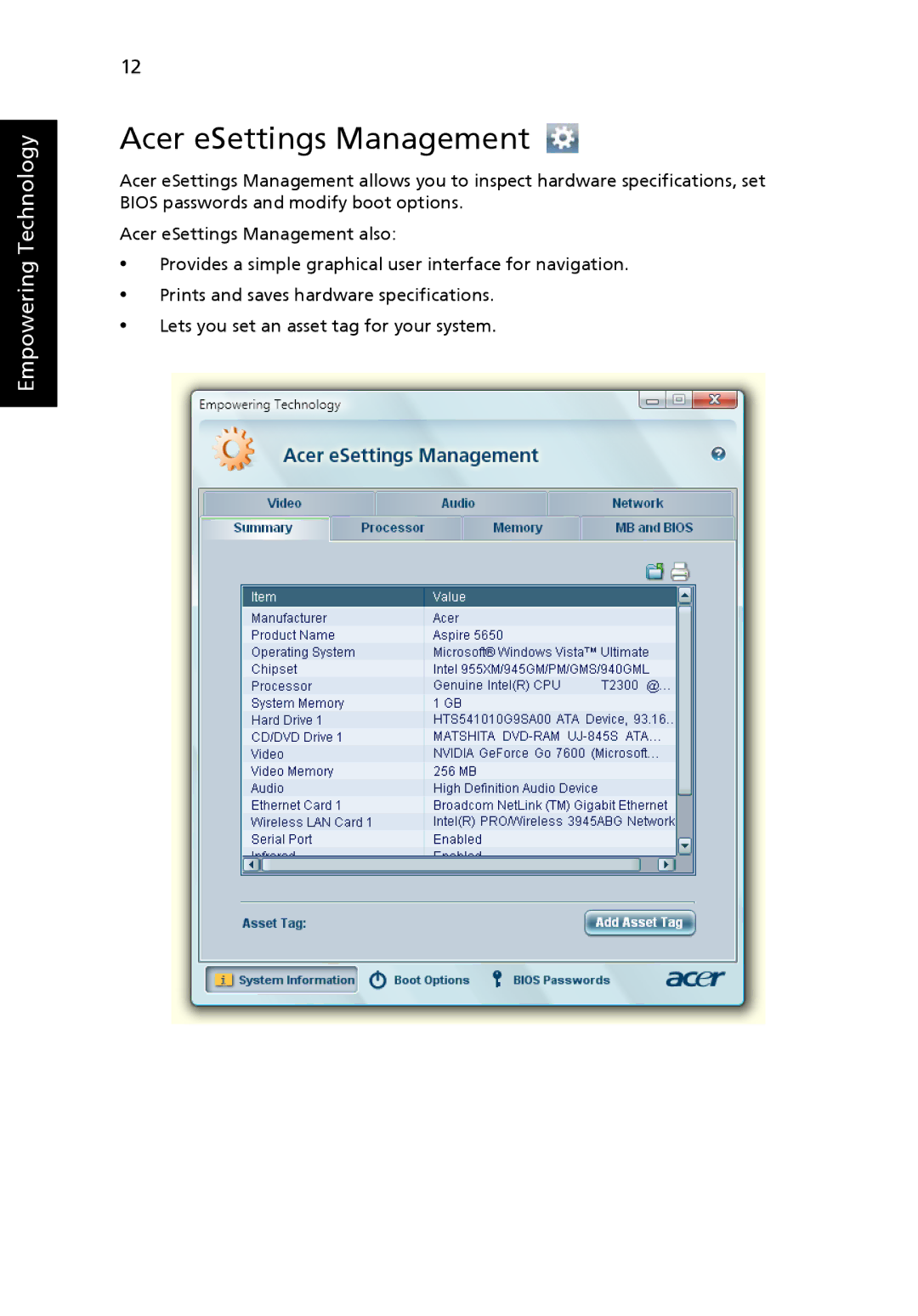 Acer TravelMate 3270, TravelMate 3260, TravelMate 2480 manual Acer eSettings Management 