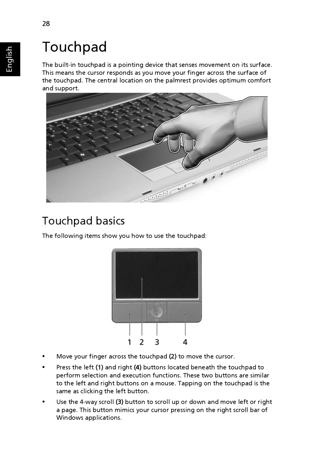 Acer TravelMate 3260, TravelMate 3270, TravelMate 2480 manual Touchpad basics 