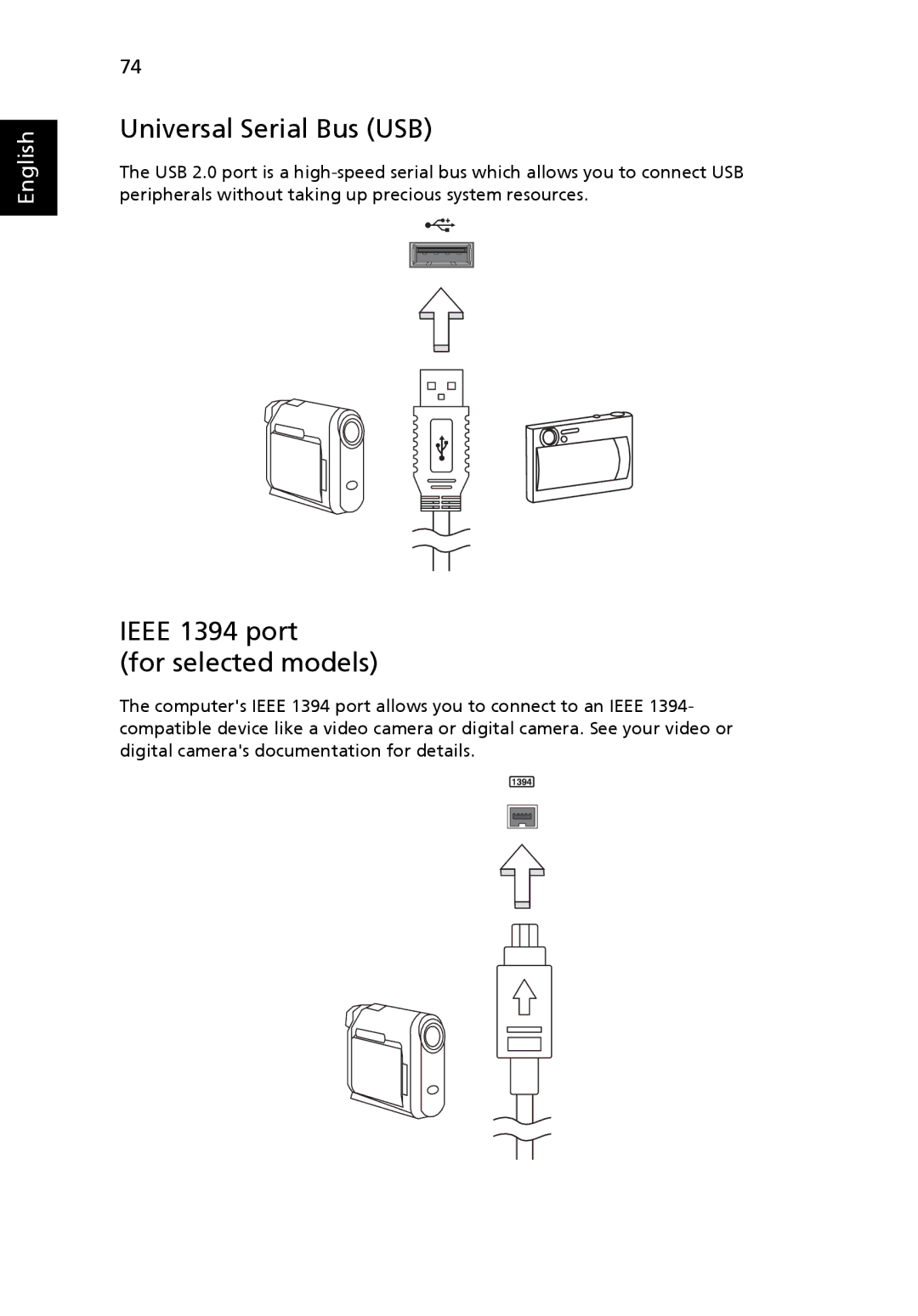 Acer TravelMate 2480, TravelMate 3270, TravelMate 3260 manual Universal Serial Bus USB, Ieee 1394 port For selected models 