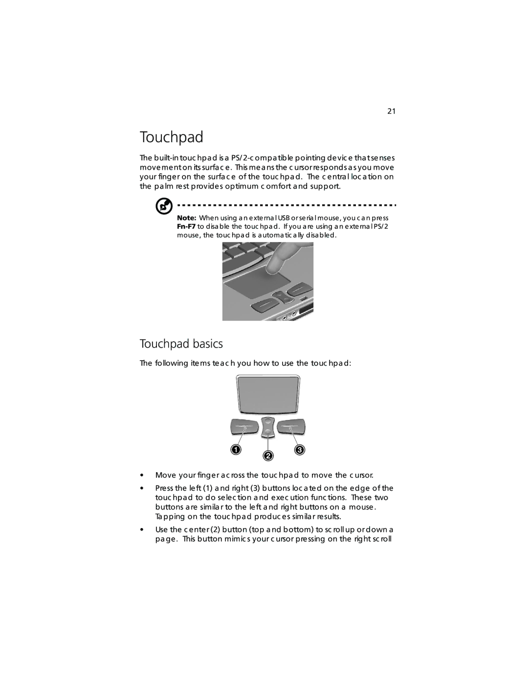 Acer TravelMate 360 manual Touchpad basics 