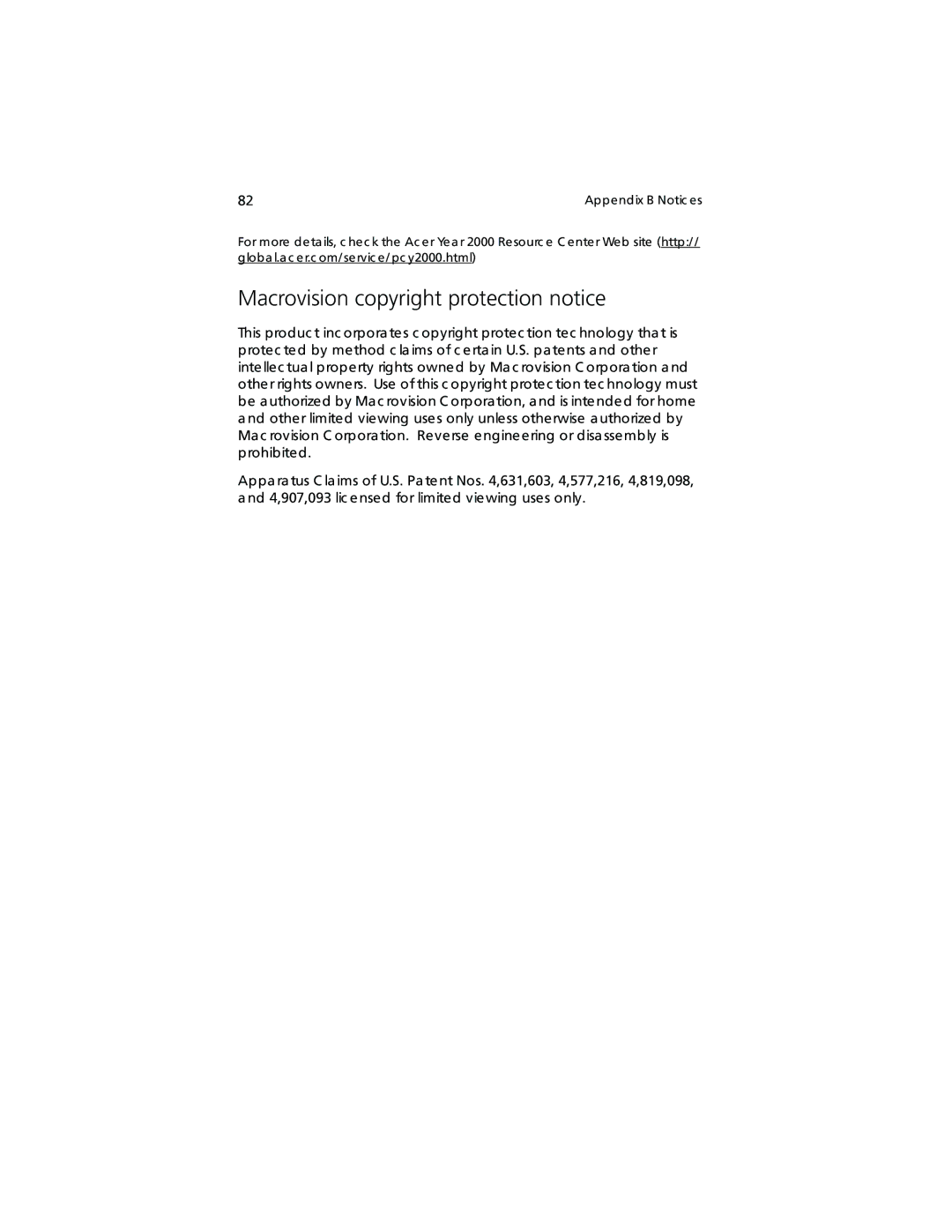 Acer TravelMate 360 manual Macrovision copyright protection notice 