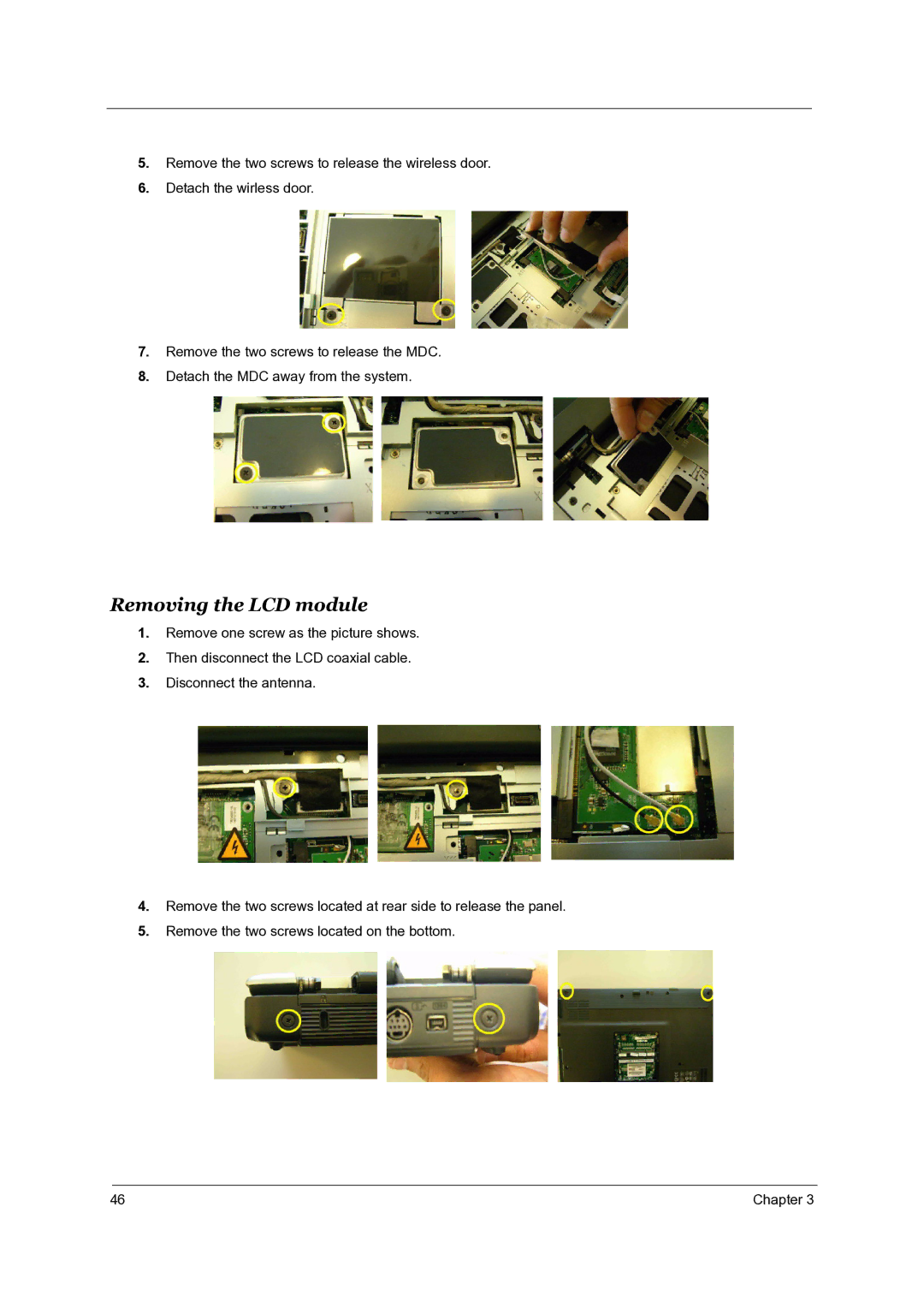 Acer TravelMate 4050 manual Removing the LCD module 