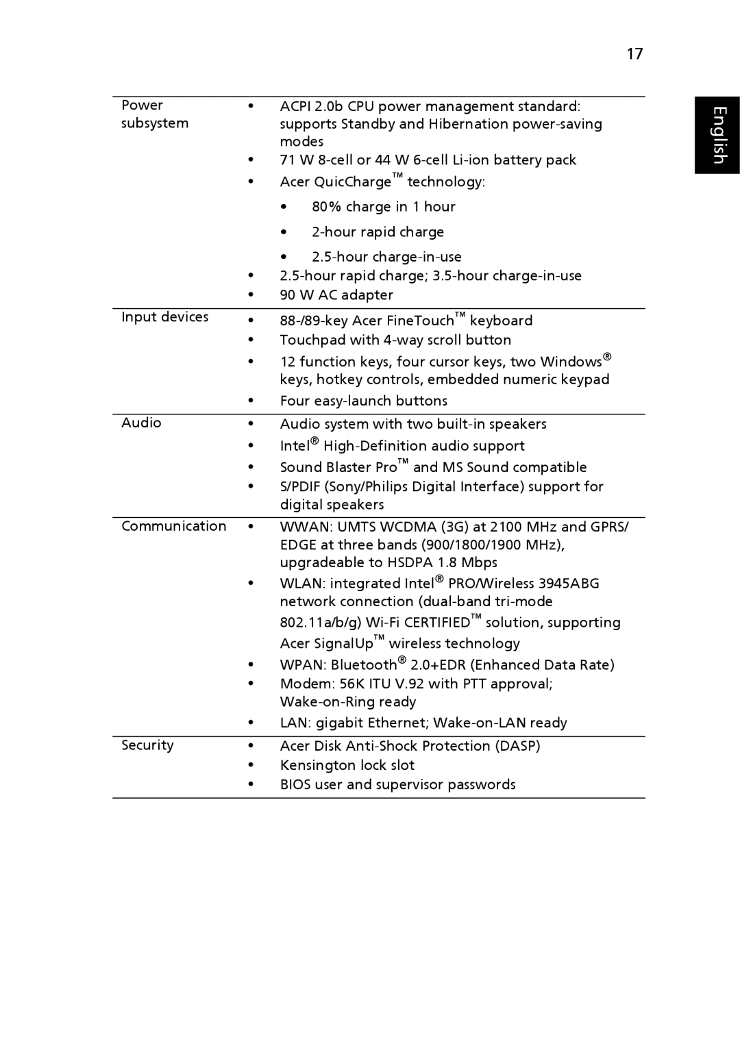 Acer TravelMate 4260 manual English 