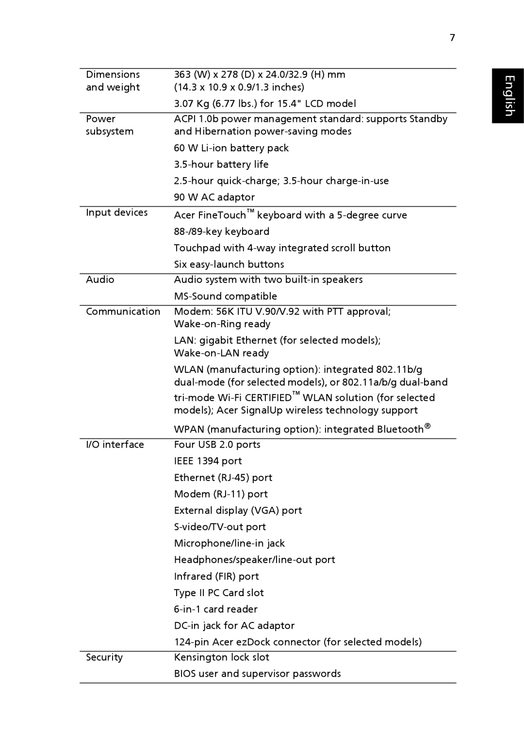 Acer TravelMate 4400 manual English 