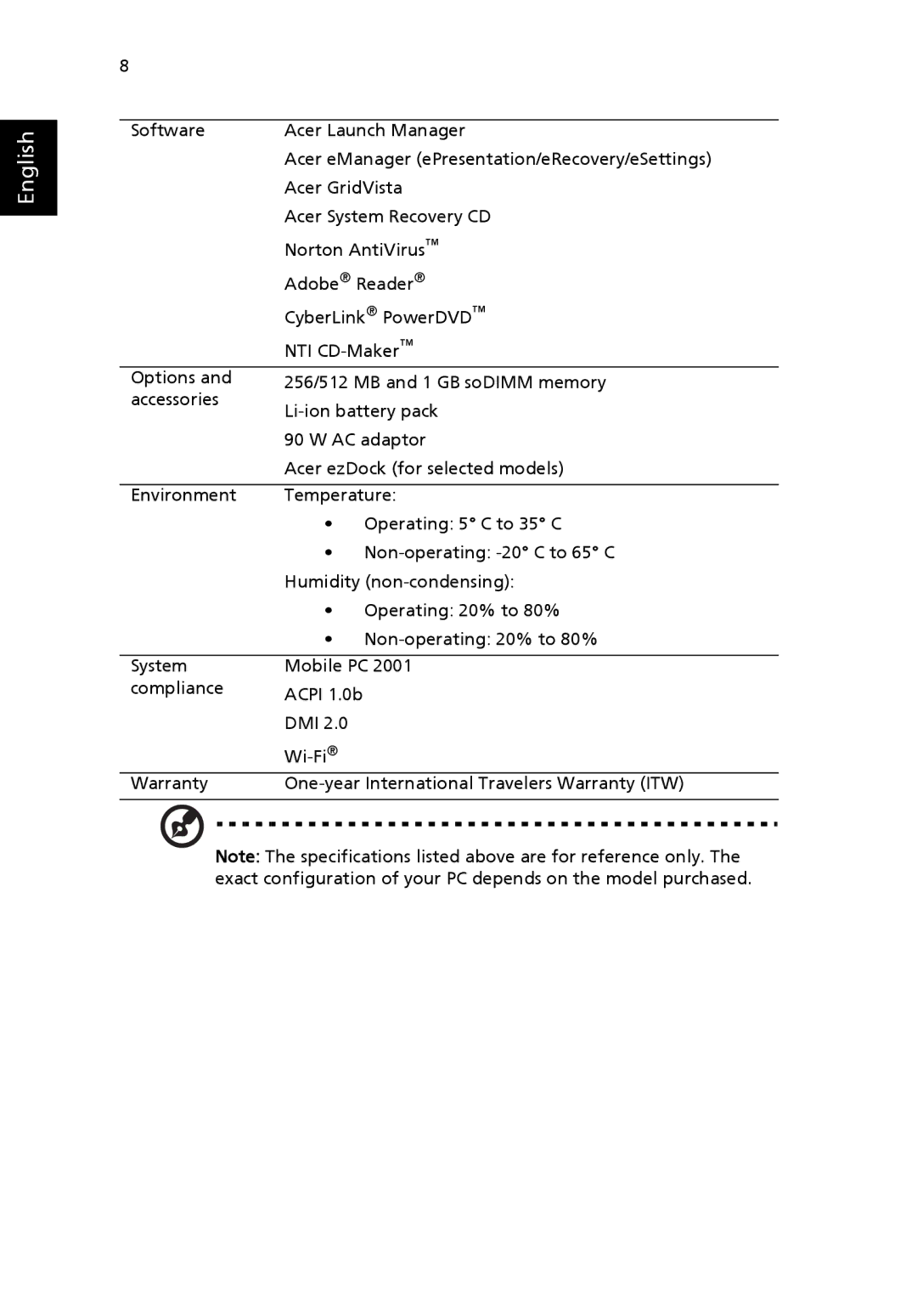 Acer TravelMate 4400 manual English 