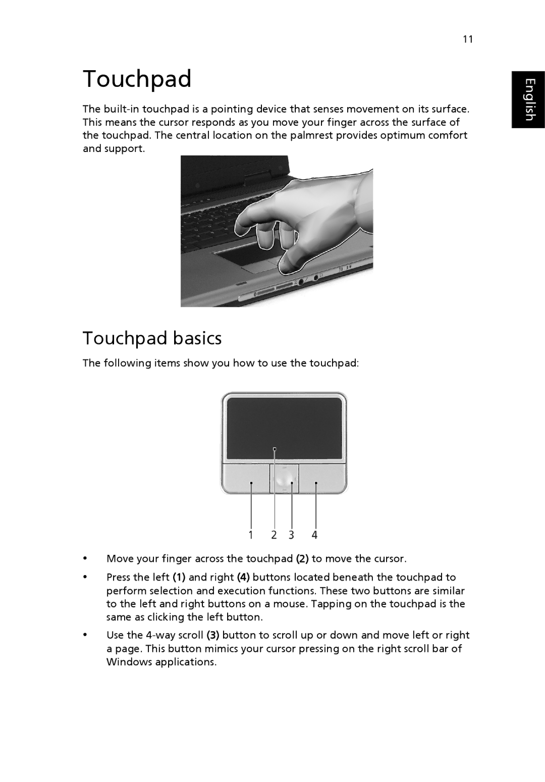 Acer TravelMate 4400 manual Touchpad basics 