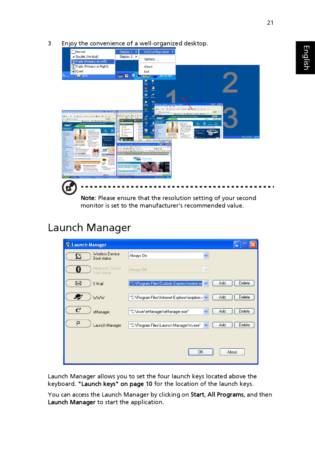 Acer TravelMate 4400 manual Launch Manager 