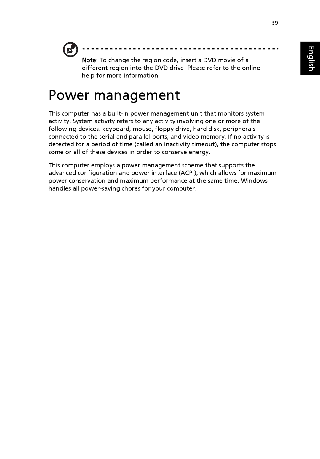 Acer TravelMate 4400 manual Power management 