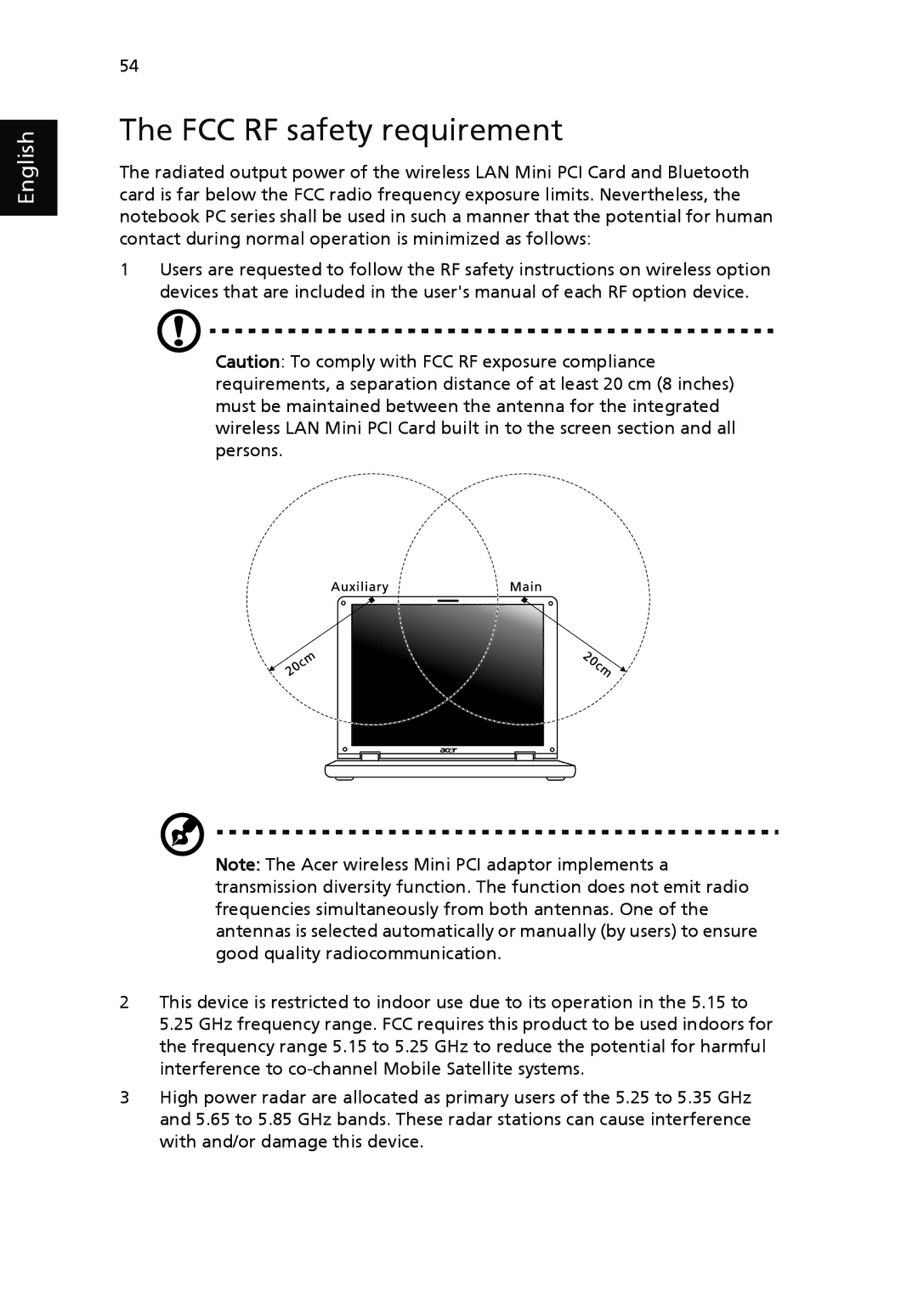 Acer TravelMate 4400 manual FCC RF safety requirement 