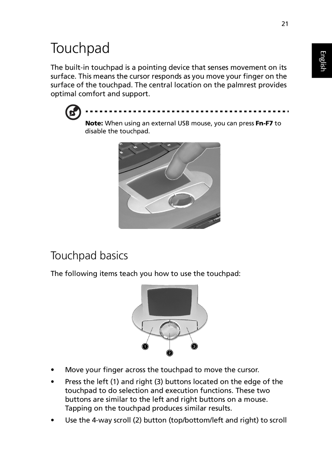 Acer TravelMate 530 manual Touchpad basics 