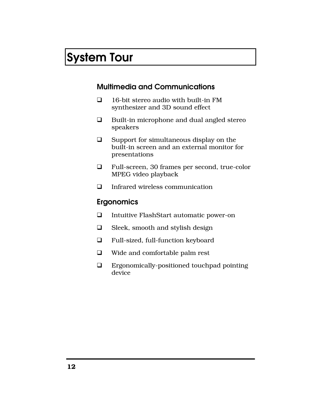 Acer TravelMate 7300 manual Multimedia and Communications, Ergonomics 