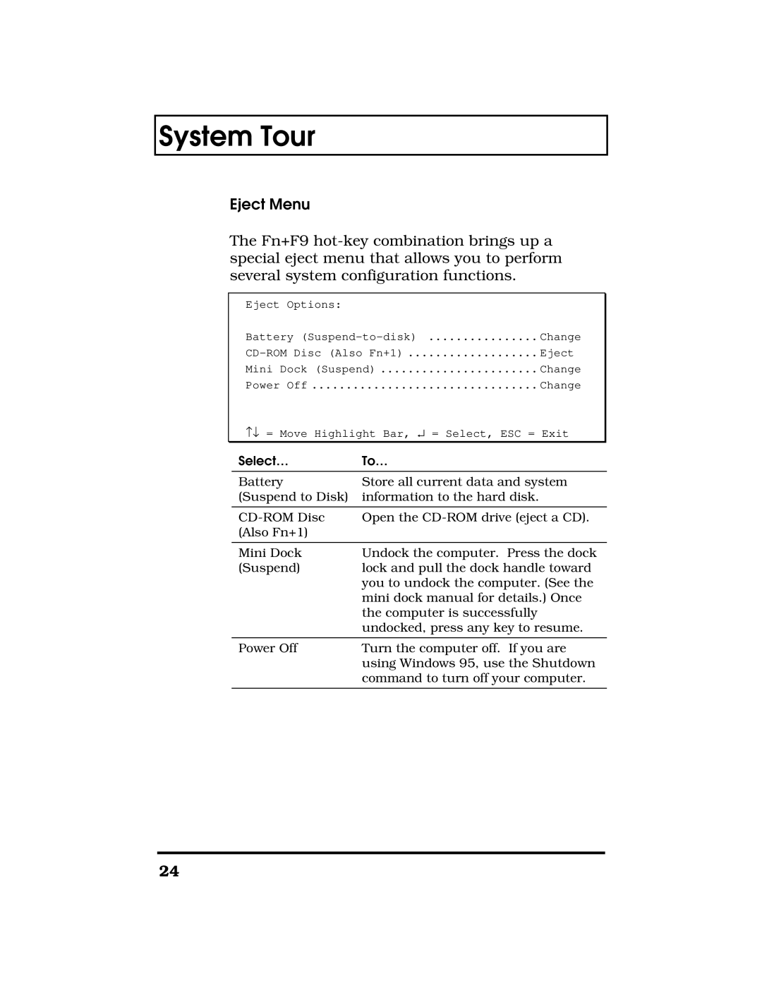 Acer TravelMate 7300 manual Eject Menu, Select… To… 