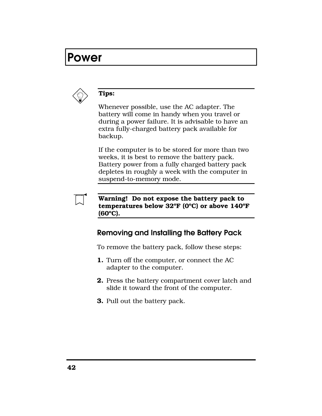 Acer TravelMate 7300 manual Removing and Installing the Battery Pack, Tips 