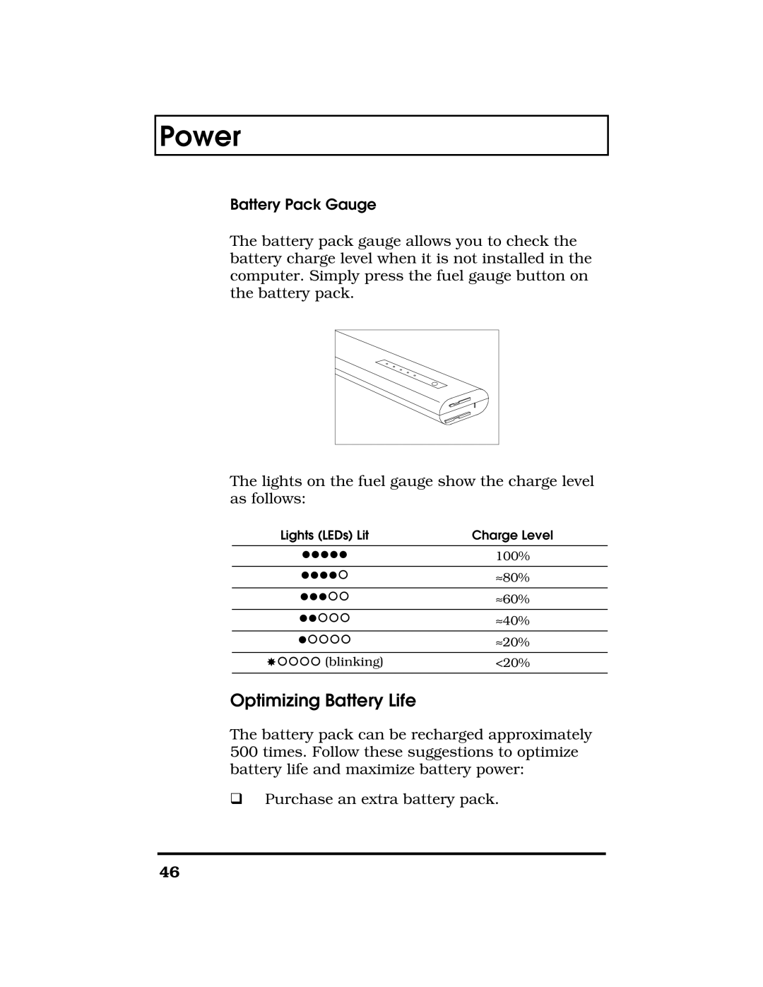 Acer TravelMate 7300 manual Optimizing Battery Life, Battery Pack Gauge 