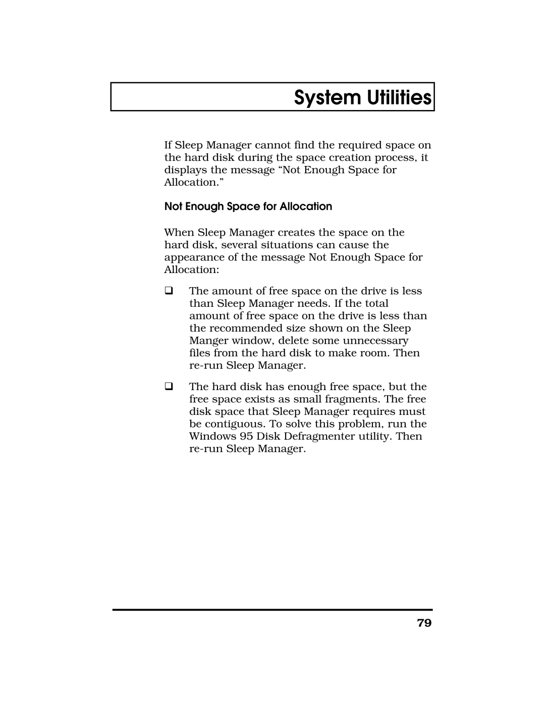 Acer TravelMate 7300 manual Not Enough Space for Allocation 