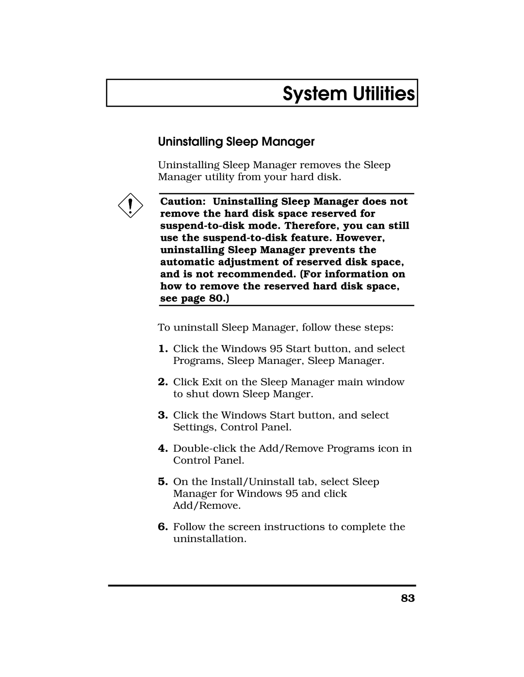 Acer TravelMate 7300 manual Uninstalling Sleep Manager 