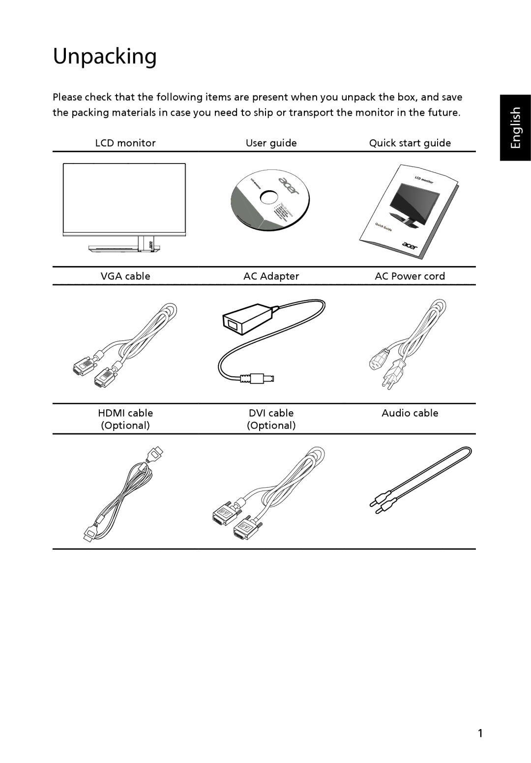 Acer UM.HS5AA.001 manual Unpacking 