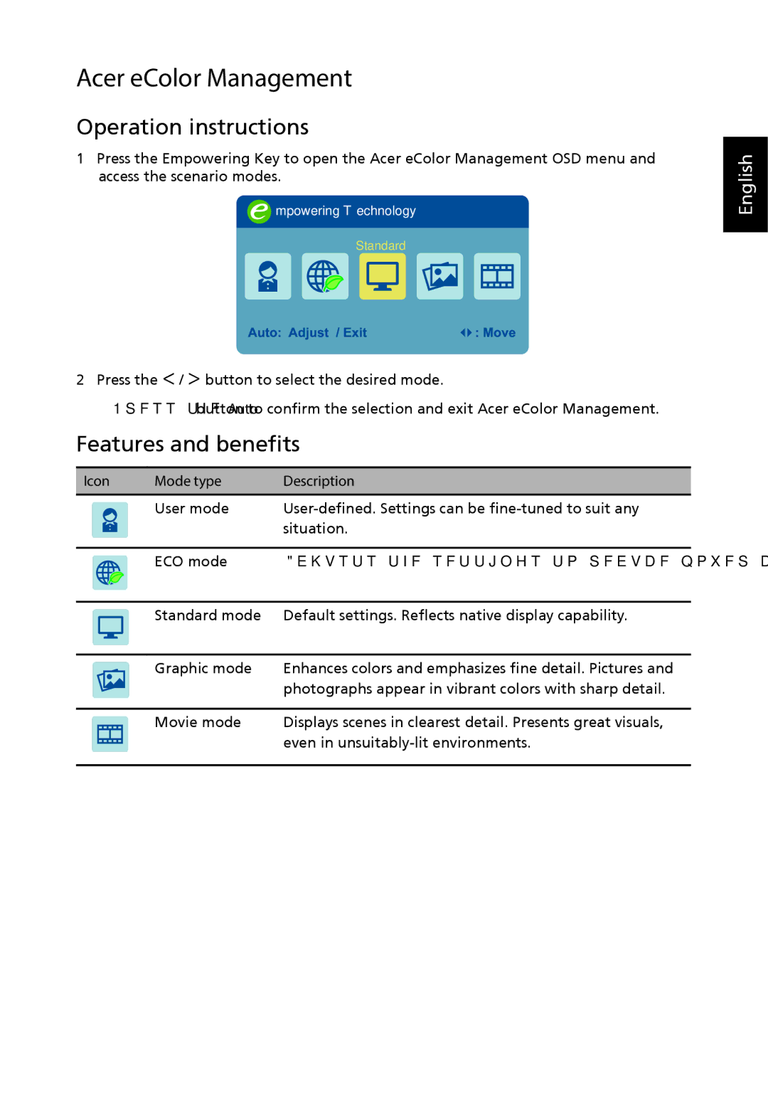 Acer UM.HS5AA.001 manual Acer eColor Management, Operation instructions, Features and benefits 