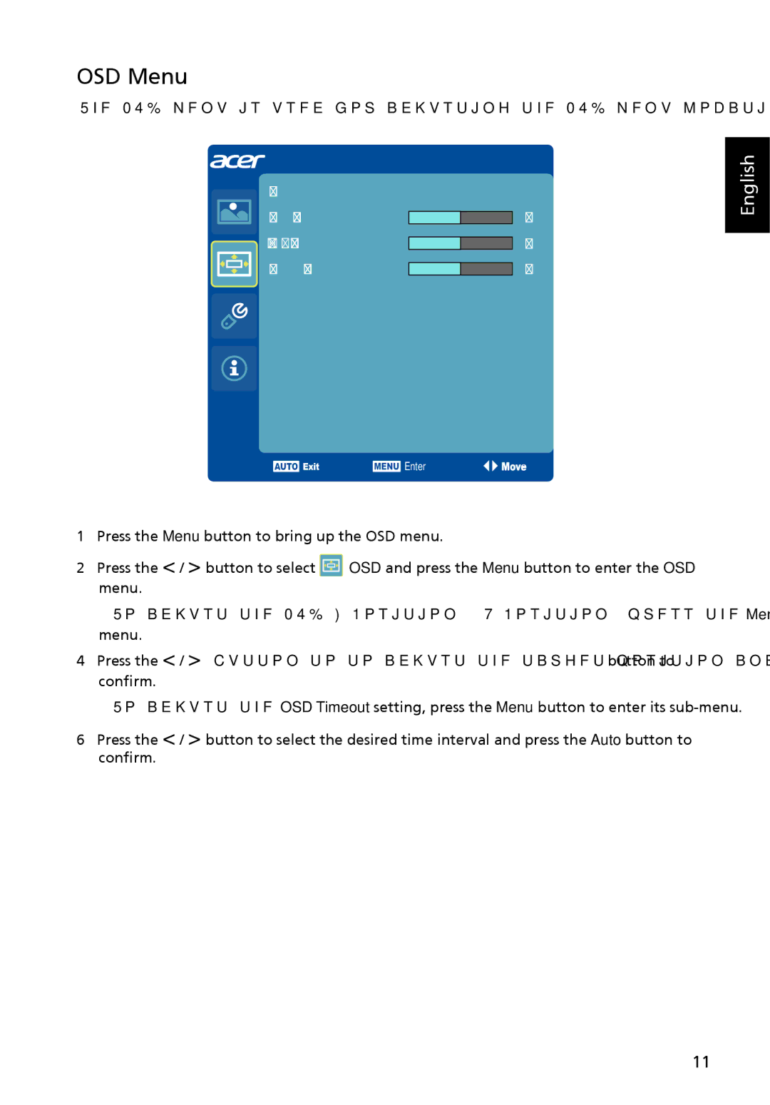 Acer UM.HS5AA.001 manual OSD Menu 