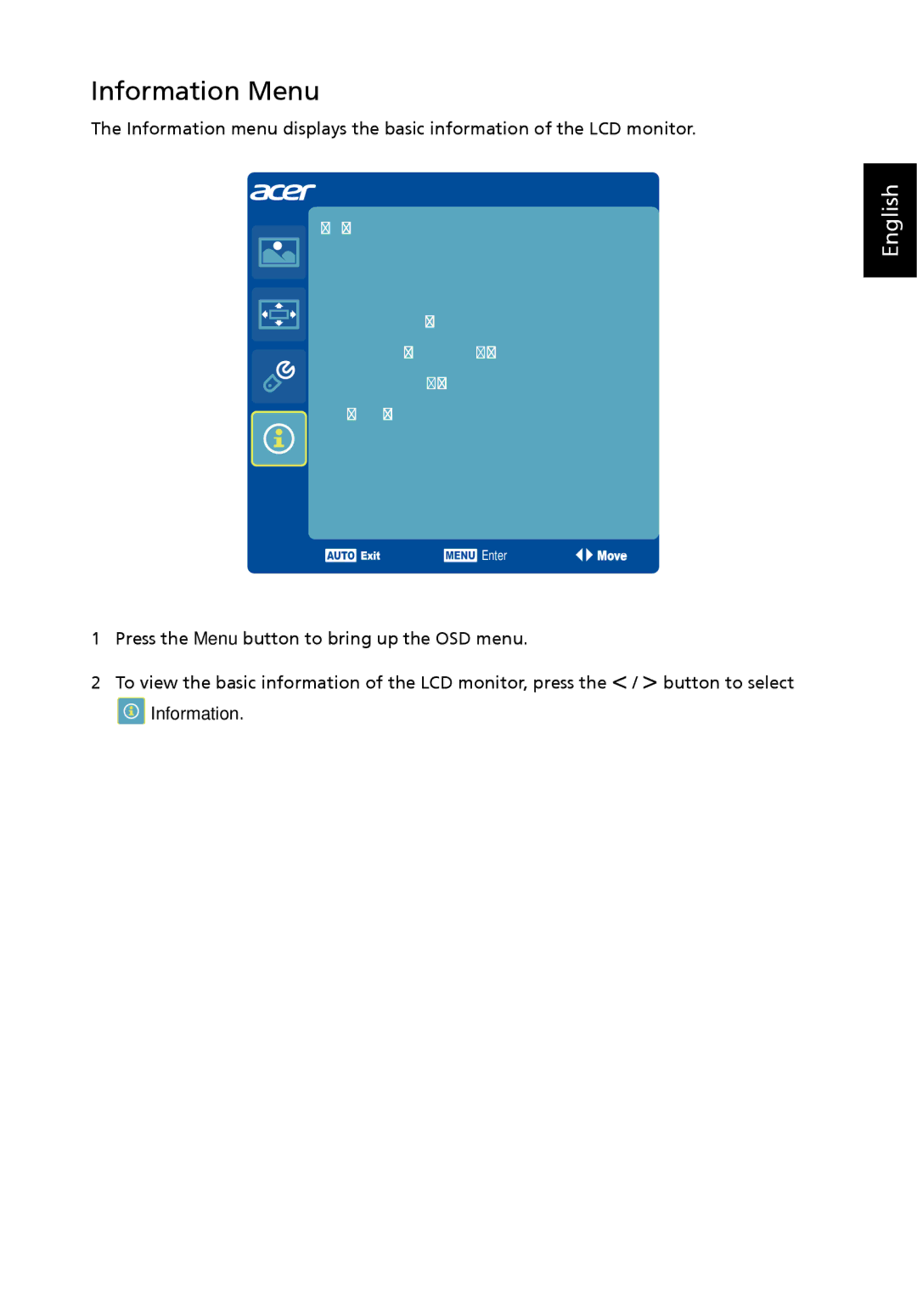 Acer UM.HS5AA.001 manual Information Menu 