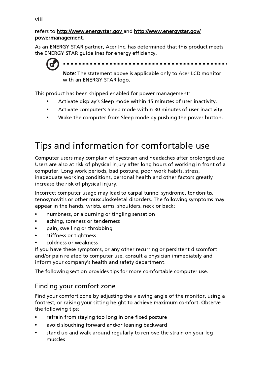 Acer V173 manual Tips and information for comfortable use, Finding your comfort zone 