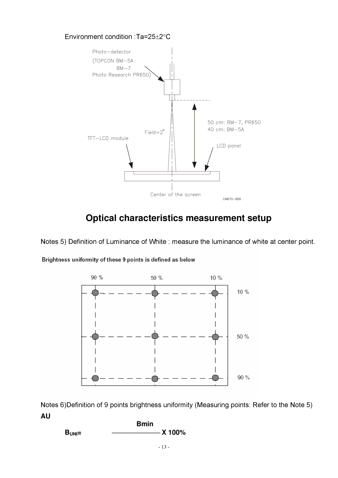 Acer V193 manual Optical characteristics measurement setup, Bmin 