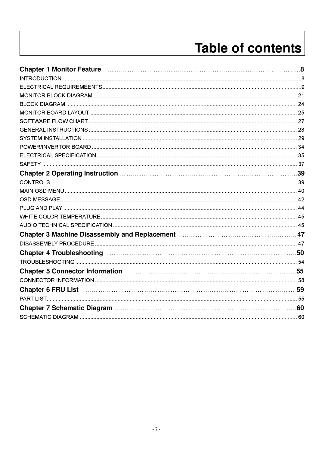 Acer V193 manual Table of contents 